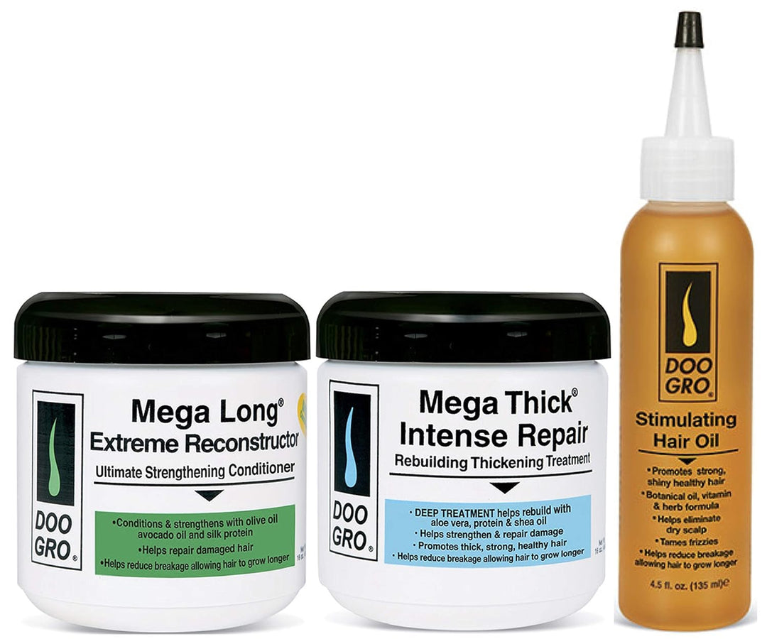Doo Gro Mega Long Extreme Rekonstruktor 16oz mit Mega Thick Intense Repair 16oz & Stimulating Growth