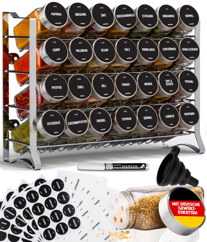 Deco haus® Gewürzregal Wand & Stehend [MIT GEWÜRZDOSEN & ETIKETTEN] - Gewürz Organizer - Gewürzregal
