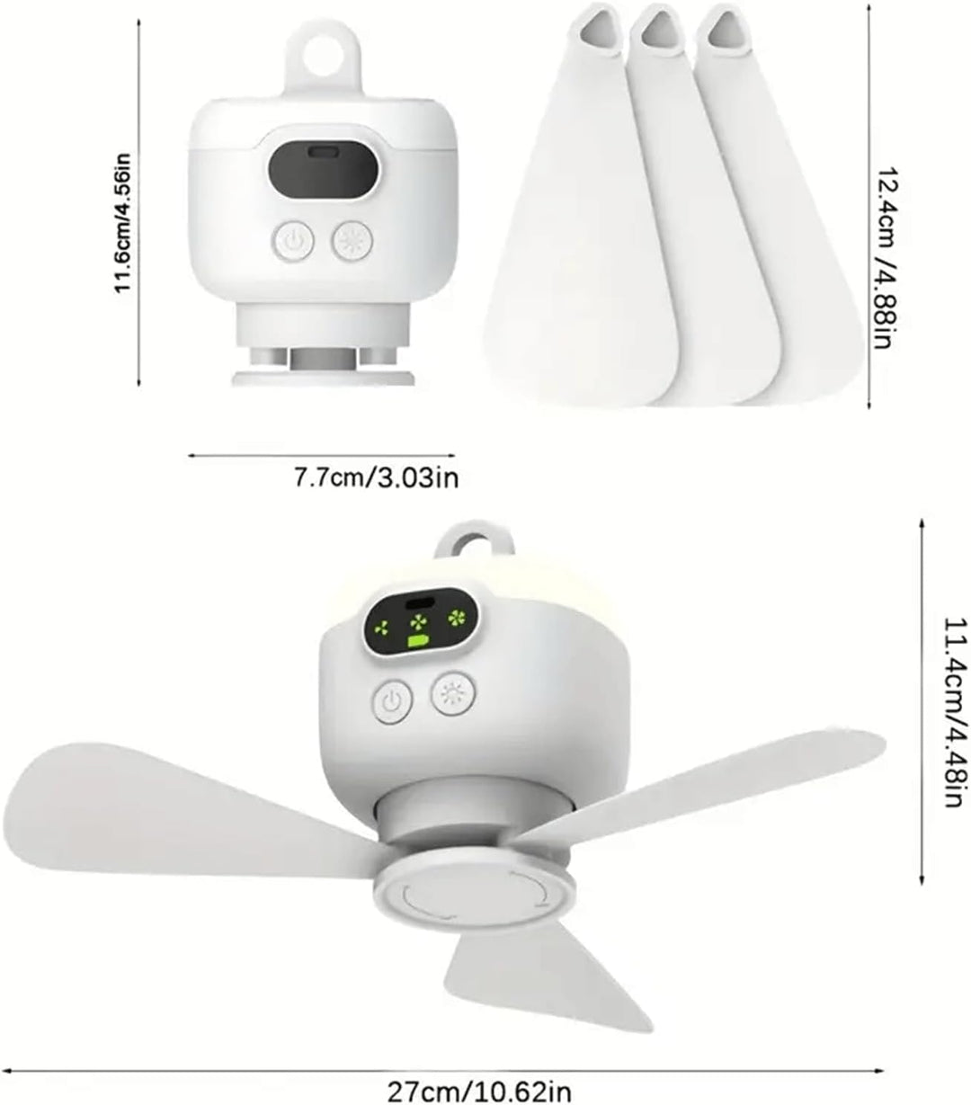Tragbarer Deckenventilator mit Licht und Fernbedienung,Camping Ventilator | 8000mAh Akku Deckenventi