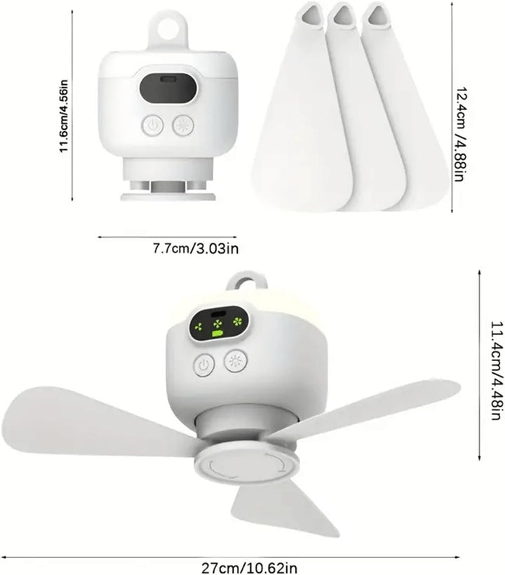Tragbarer Deckenventilator mit Licht und Fernbedienung,Camping Ventilator | 8000mAh Akku Deckenventi