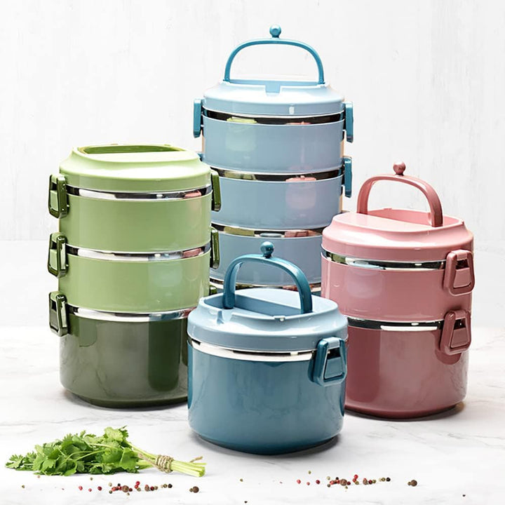 SANQIAHOME 4 Schichten Mehrschichtige stapelbare Edelstahl-Lunchbox,Auslaufsicher,blau Blau 4 Schich