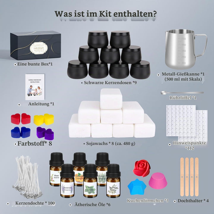 Kerzen Selber Machen Set, DIY Kerzenherstellung Zubehör Geschenkset Kit | Duftkerzen Machen mit 9 So