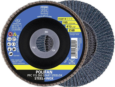 PFERD POLIFAN Fächerscheibe, 10 Stück | PFC 115x22,23mm konisch Z60 Start-Linie START STEELOX | 6930