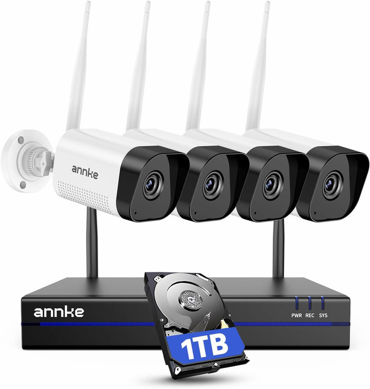 ANNKE 3MP Funk Überwachungskamera Set Aussen 8CH 5MP NVR mit 4 X 3MP WiFi Kameras Videoüberwachungs