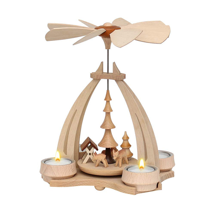 Dekohelden24 Tisch-Pyramide aus Buchenholz, Rehe mit Futterkrippe, ca. 24
