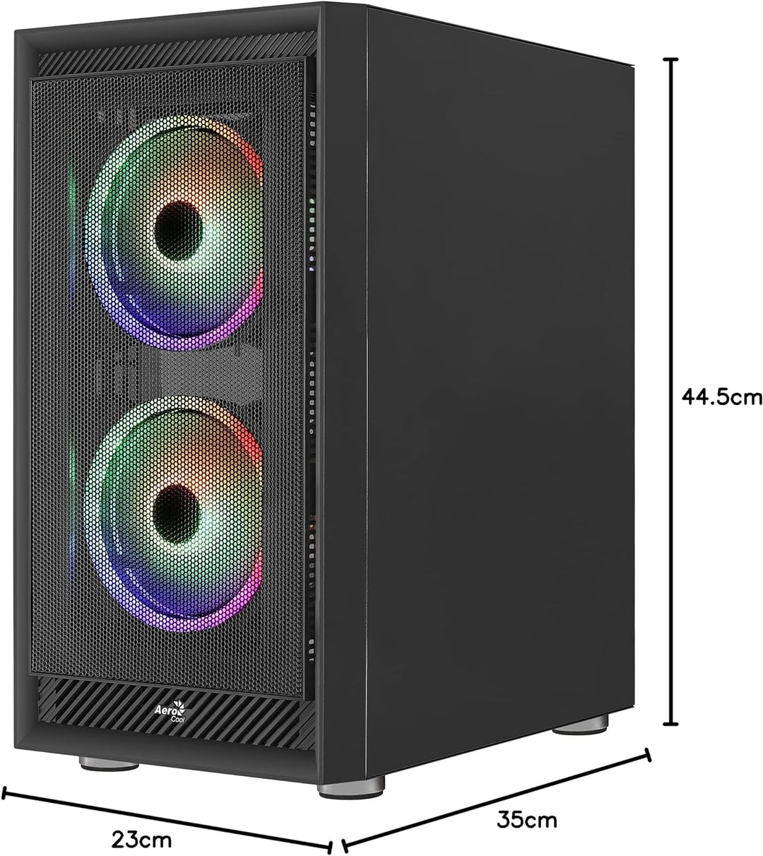 Aerocool Graphite ARGB ATX Mid Tower Case, Tempered Glass Side Panel, 3x 14cm ARGB Fans, Black Schwa
