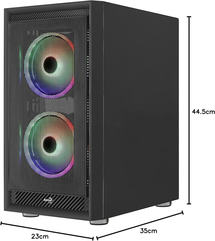 Aerocool Graphite ARGB ATX Mid Tower Case, Tempered Glass Side Panel, 3x 14cm ARGB Fans, Black Schwa