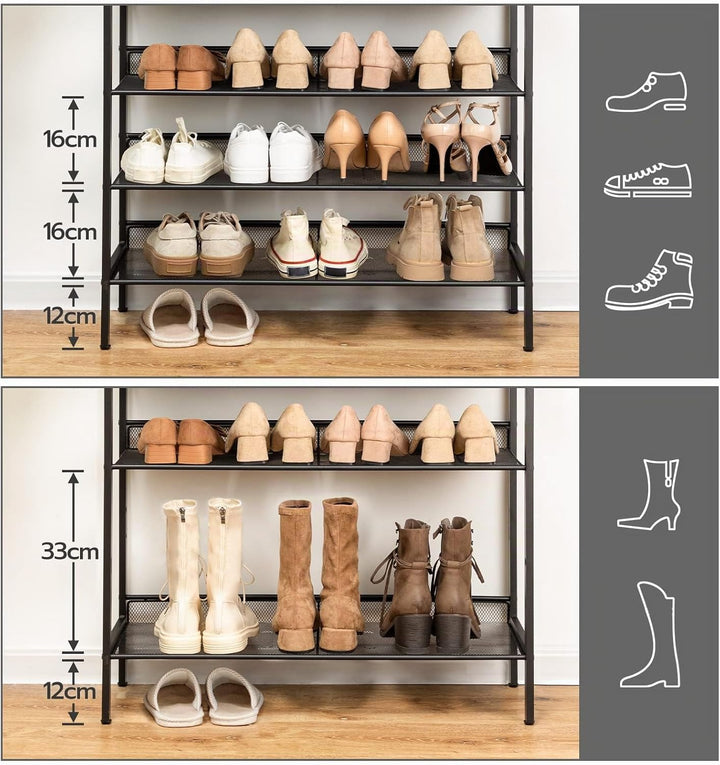 HOOBRO Schuhregal, 6-lagiges Schuhschrank, Verstellbares Schuhablage, Flach und Neigbar, für 18-24 P