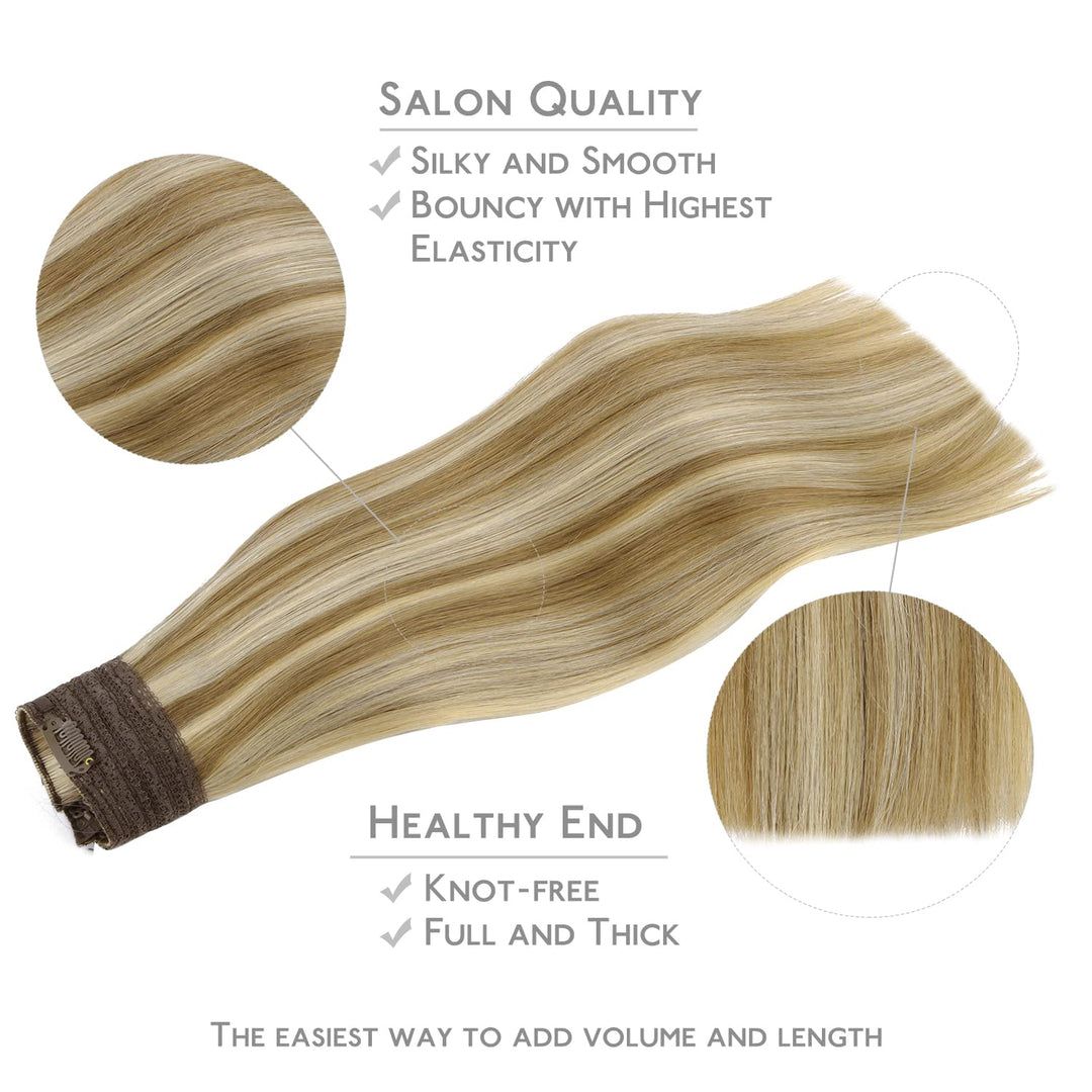 WENNALIFE Secret Hair Extensions Echthaar, 50cm 20 Inch 75g Ash Braun Highlights Goldblond Remy Haar