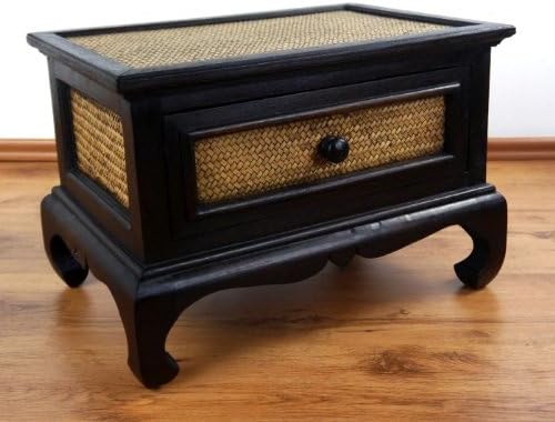 livasia Opiumtisch mit Schublade, Beistelltisch, kl.Couchtisch aus Holz und Rattan
