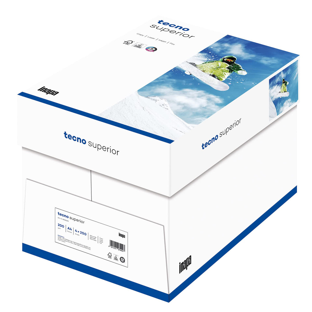 inapa Drucker-/ Kopierpapier tecno Superior: 200 g/m², A4, 1.000 Blatt (4x250), hochweiss, 1.000 Bla