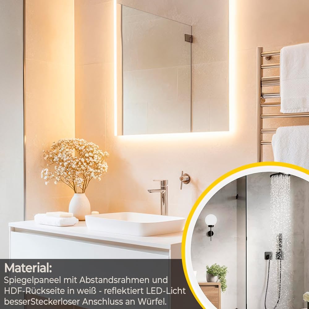 BD ART - Wandspiegel - Badspiegel - Spiegel Gross - Mirror - Ganzkörperspiegel - mit LED Beleuchtung