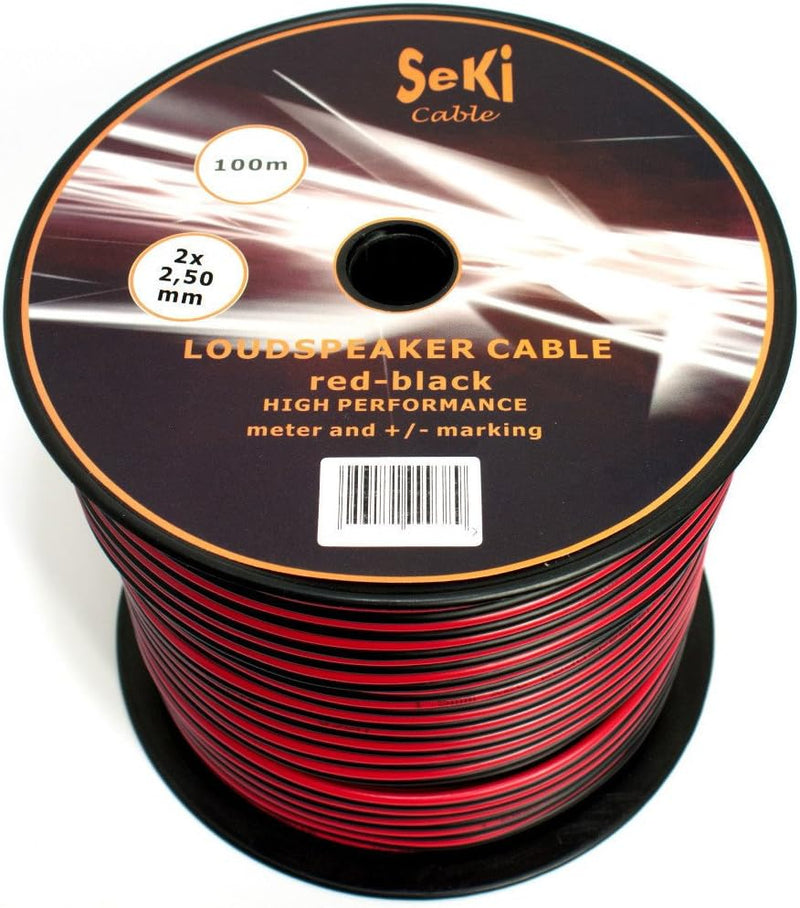 Lautsprecherkabel 2x2,50mm2 - 100m - rot-schwarz - CCA - Audiokabel - Boxenkabel 2,50mm2 - 100m rot-