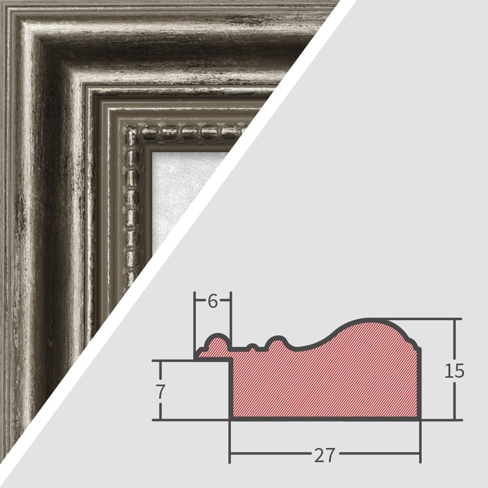 Mende Frames Bilderrahmen Antik 42x60cm DIN A2 I Farbe: Silber I Holzbilderrahmen I Fotorahmen I Sil