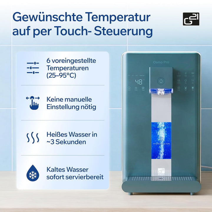 G21 Osmo Pro Osmoseanlage Trinkwasser 6L mit Wasserstoff Funktion, 1:1 Rein- zu Abwasserverhältnis,