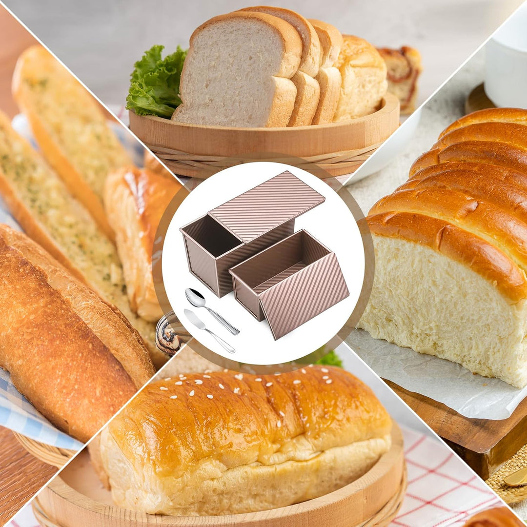 4 Stück Brotbackform Set, Toastbrot Backform mit Deckel 450g und 230g, Brotbackformen aus Kohlenstof