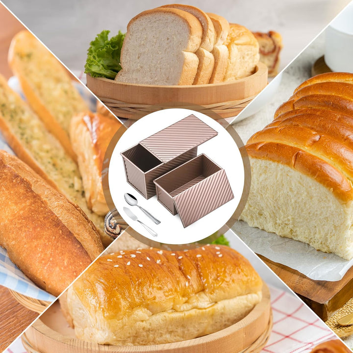 4 Stück Brotbackform Set, Toastbrot Backform mit Deckel 450g und 230g, Brotbackformen aus Kohlenstof