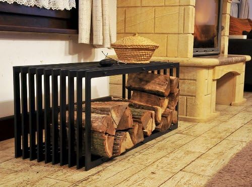 DanDiBo Kaminholzständer Bank D-Stil 100 cm Kaminholzregal Holzkorb Kaminholzhalter