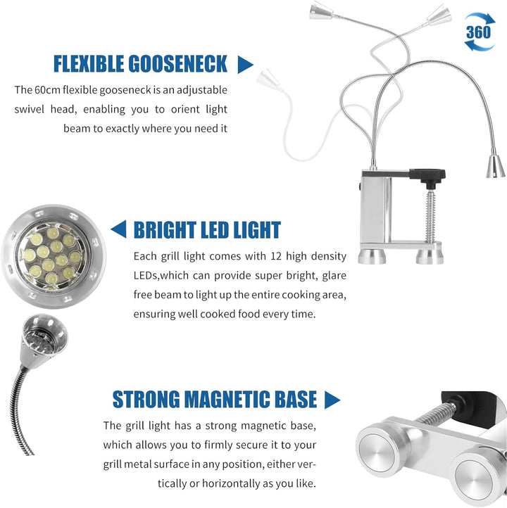 RUNQIN Grill Licht,Magnetischer 360° Flexibel Grilllampe Grillbeleuchtung LED zubehör Verstellbare O