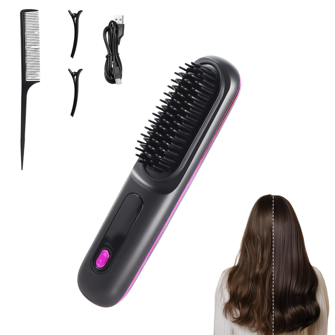 Kabellos Stylingbürste Für Kurze Haare - Anti Gabel Elektrische Haarbürste, Glatter Gerader Glättbür