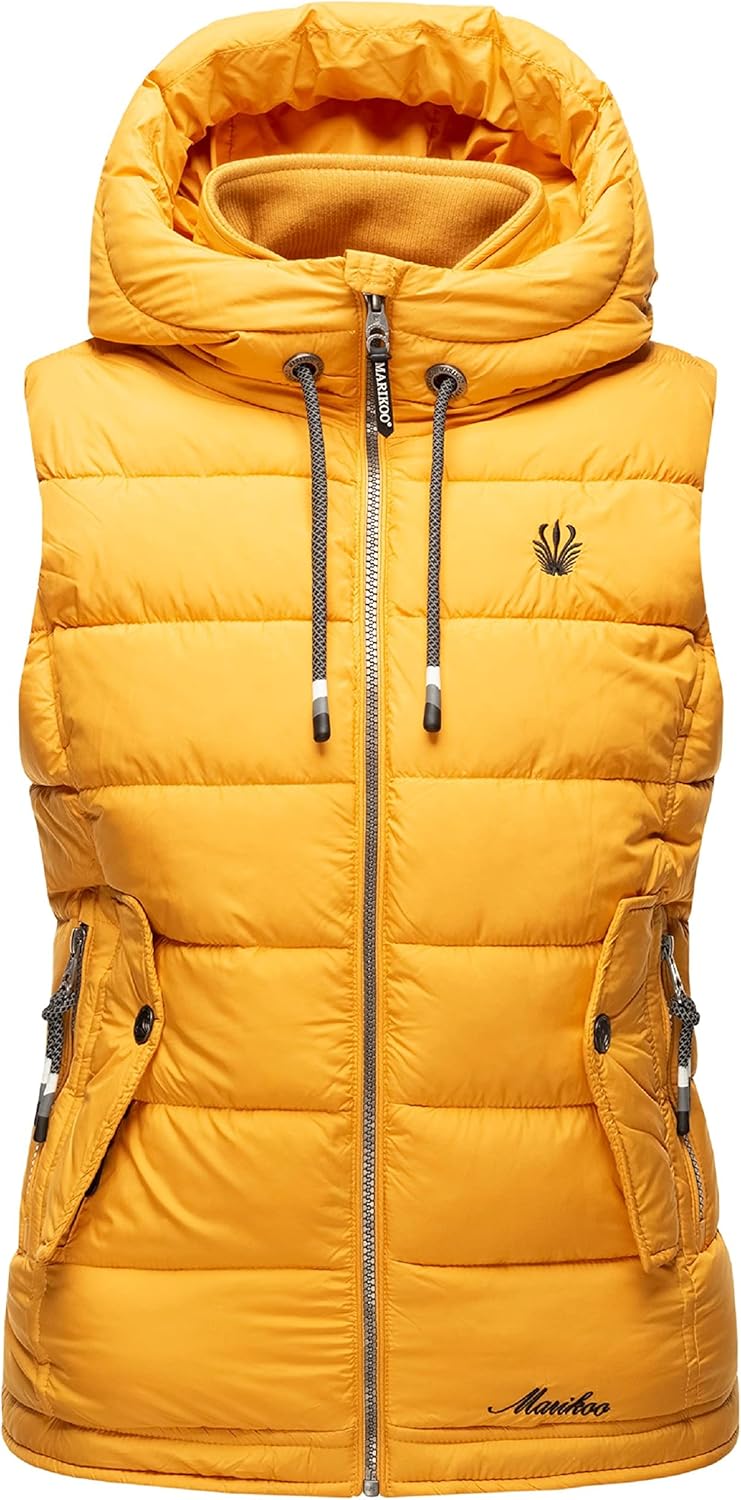 MARIKOO Damen leichte Übergangsweste Steppweste mit Kapuze Taisaa XS-3XL XS Gelb, XS Gelb