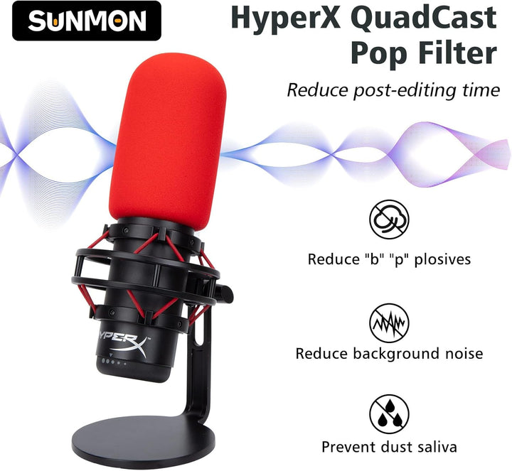 SUNMON Red Pop Filter für HyperX QuadCast - Mikrofonabdeckung Schaumstoff Rauschunterdrückung, Hyper