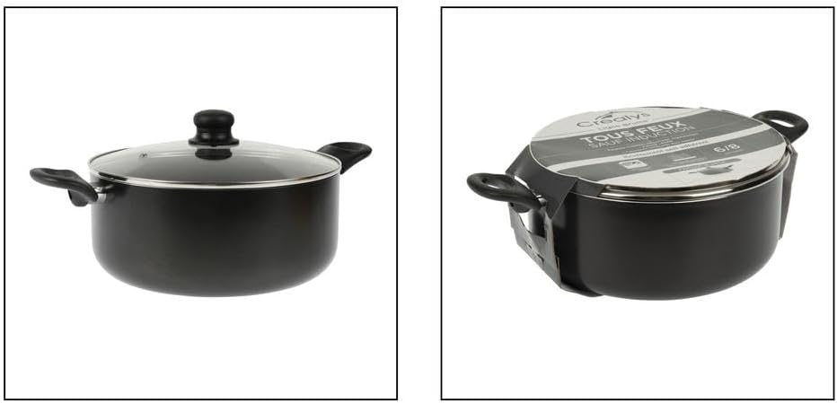 Crealys 529423 Kochtopf, Durchmesser 28 cm, gepresstes Aluminium, dunkelgrau, hitzebeständige Griffe
