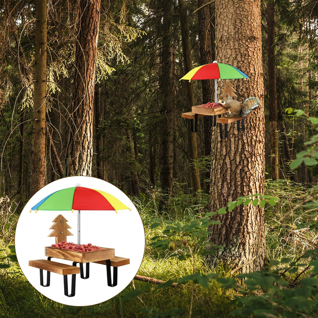 Eichhörnchen Futtertisch mit Regenschirm, Hölzerner Eichhörnchen Picknicktisch Futterspender mit Mai