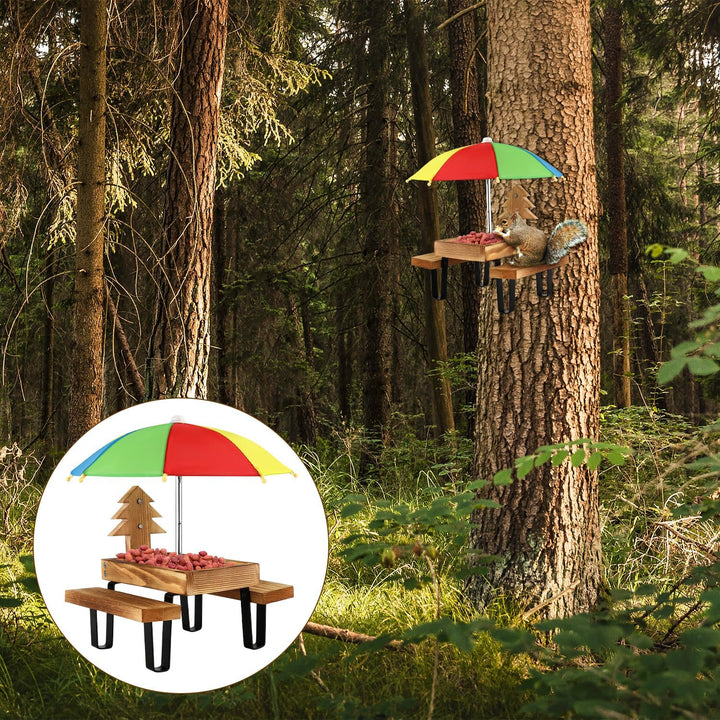 Eichhörnchen Futtertisch mit Regenschirm, Hölzerner Eichhörnchen Picknicktisch Futterspender mit Mai