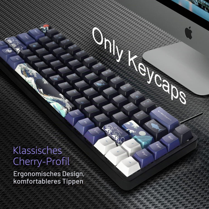 PBT Keycaps 60 Prozent, Great Wave Off Kanagawa Japanische Tastenkappen, DYE-Sub Custom Keycaps Set,