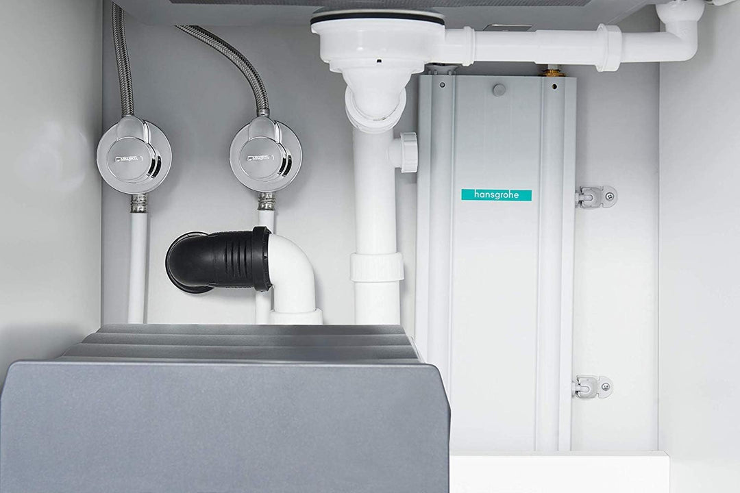 hansgrohe Küchenarmatur mit Schlauchbox (Wasserhahn Küche 360° schwenkbar, ausziehbare Brause mit 2