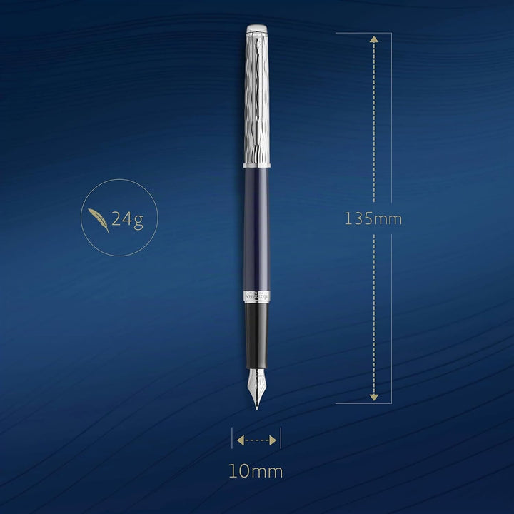 Waterman Hémisphère Füller , Metall und blaue Lackierung , ziselierte Kappe , Füllfederhalter mit mi