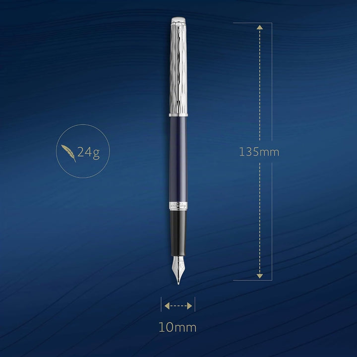 Waterman Hémisphère Füller | Metall und blaue Lackierung | ziselierte Kappe | Füllfederhalter mit fe