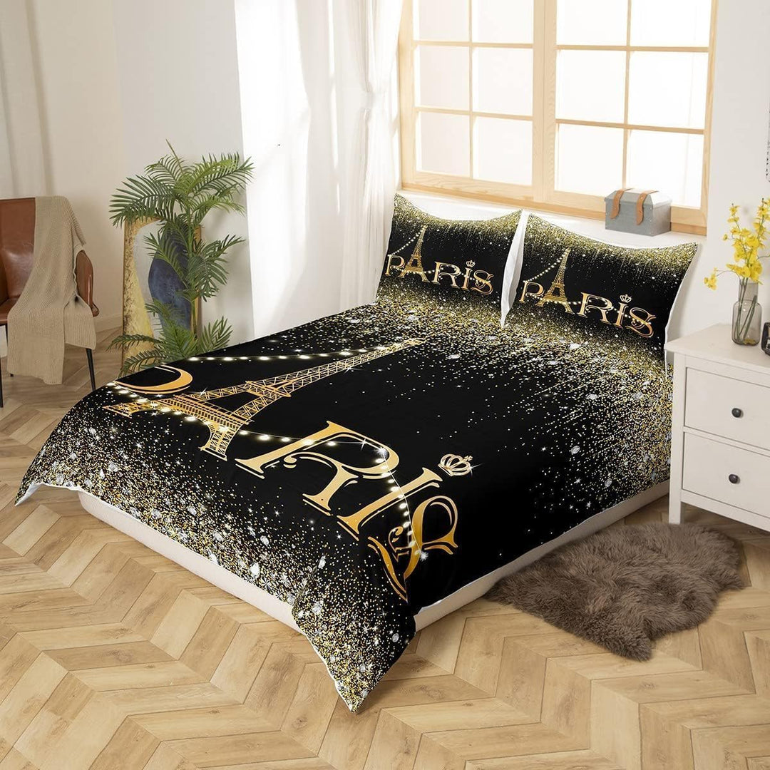 Bettwäsche-Set, Glitter Paris, 220 x 240 cm, Bettbezug Eiffelturm für Mädchen und Jugendliche, Bettw