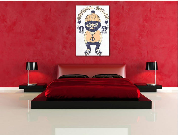 Pixxprint Original Sailor White Bild auf Leinwand, XXL riesige Bilder fertig gerahmt mit Keilrahmen,