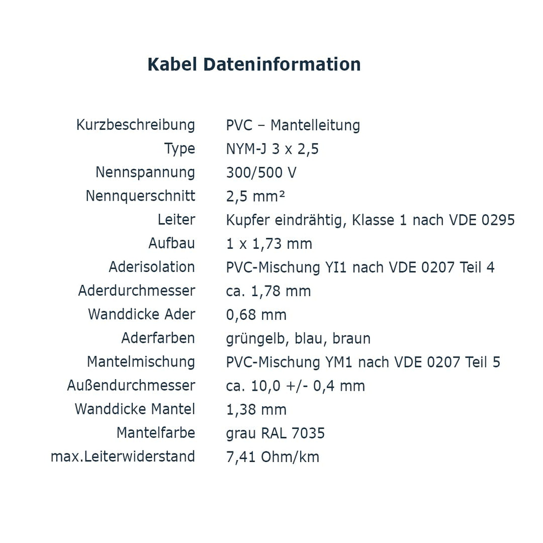NYM-J 3x2,5 mm² 20m Mantelleitung Installationskabel Stromkabel nach DIN VDE 0250 M06 20 m NYM-J 3x2