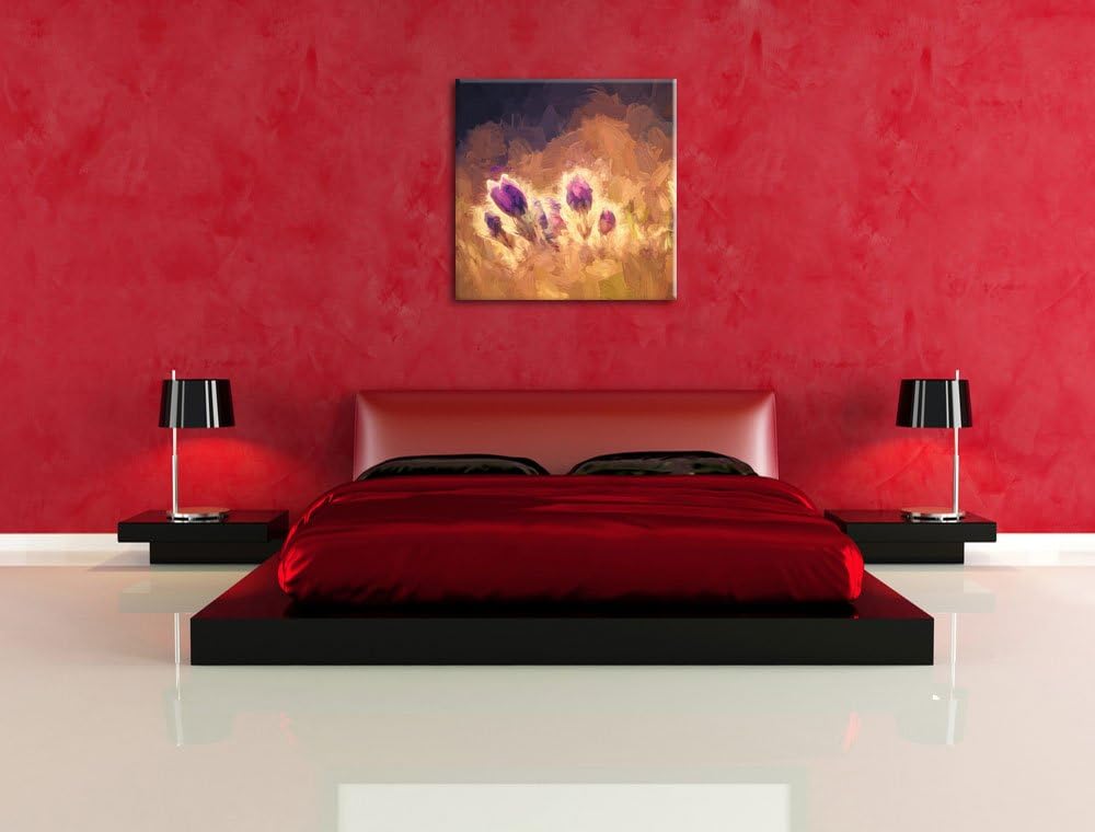 Pixxprint Lila Küchenschelle auf Bergwiese als Leinwandbild/Grösse: 70x70 cm/Wandbild/Kunstdruck/fer