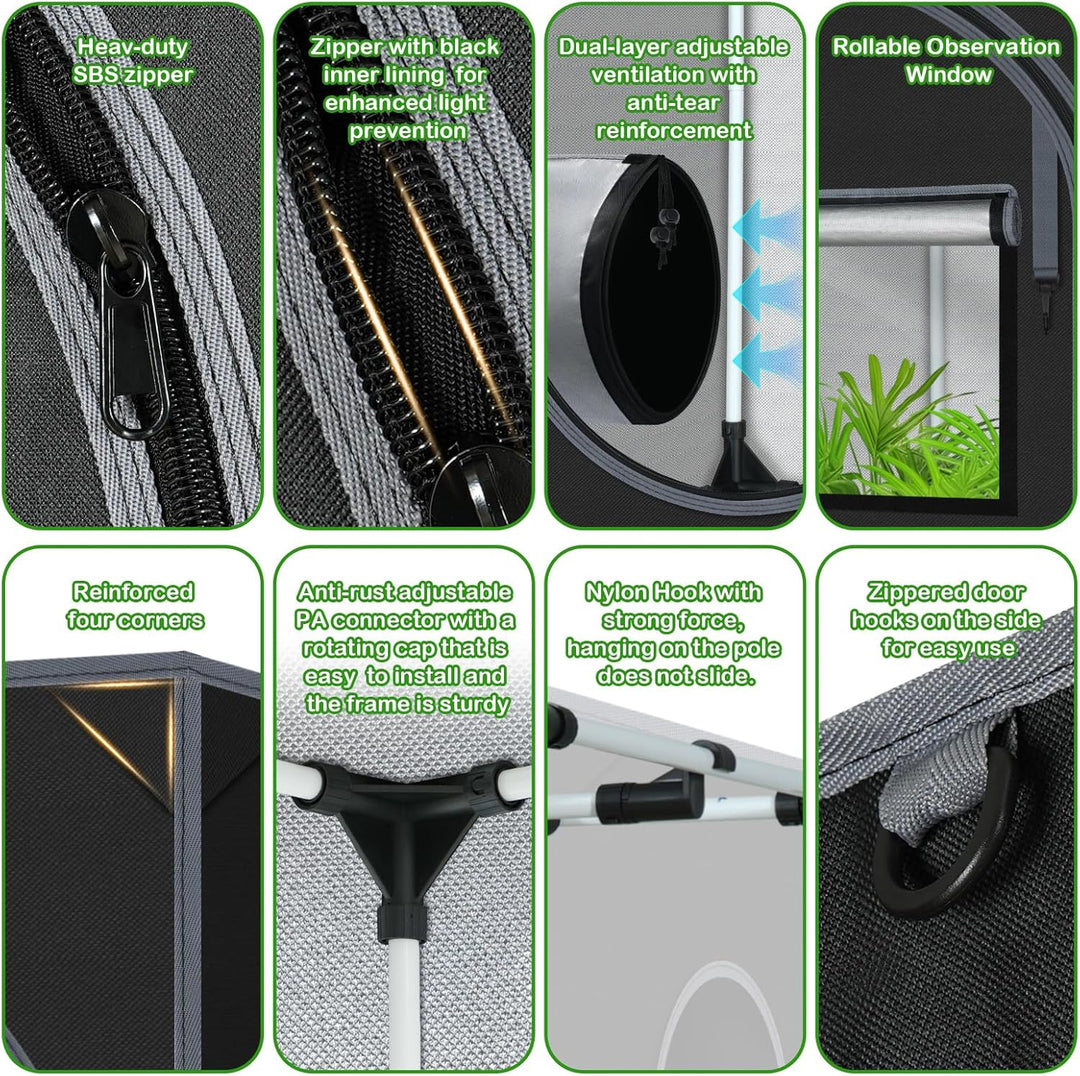 Grow Zelte, 243,8 x 121,9 x 198,1 cm, hochreflektierendes Wachstumszelt für den Innenbereich, zum Pf