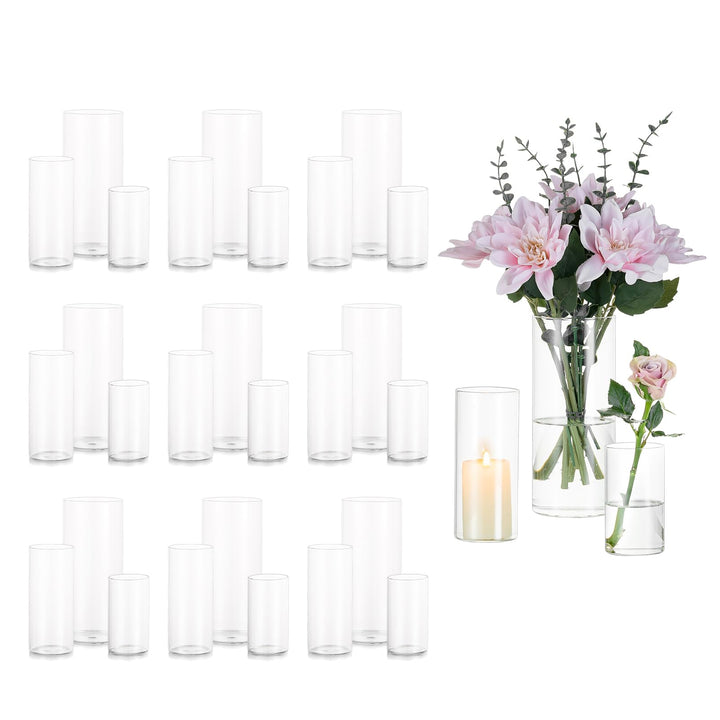 Glasseam Deko Vase Glas Zylinder Tischdeko 10 Satz Blumen Vasen Set Modern Glasvase Rund Glaszylinde