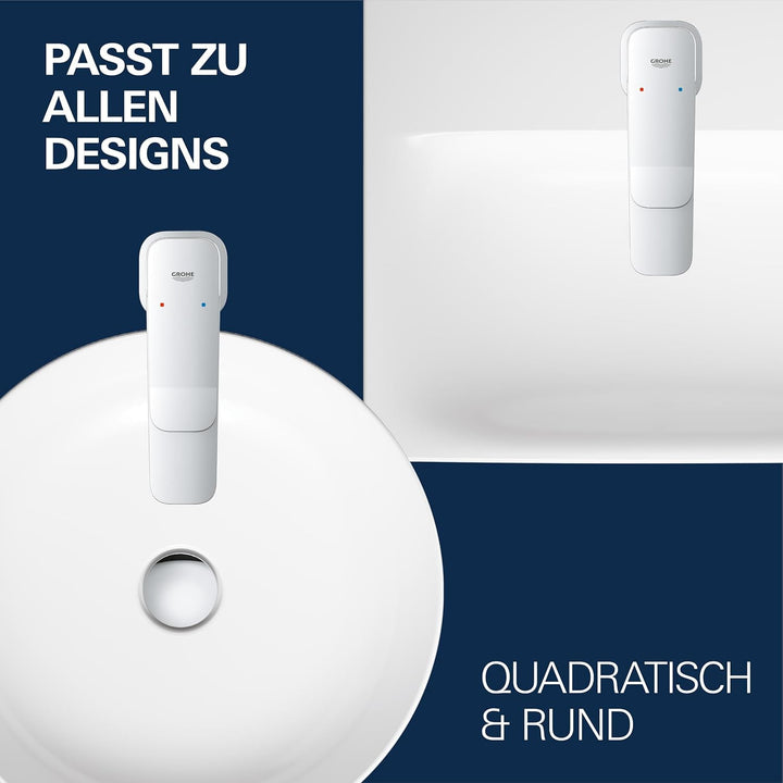 GROHE Dice, Waschtischarmatur, wassersparend (Wasserhahn für das Bad, Badarmatur mit Zugstangen-Abla