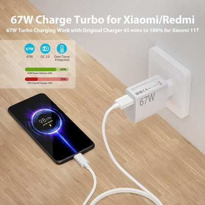 67W Turbocharge Ladegerät mit USB C Ladekabel für Xiaomi,USB Netzteil Adapter für Xiaomi 13T 13 Pro