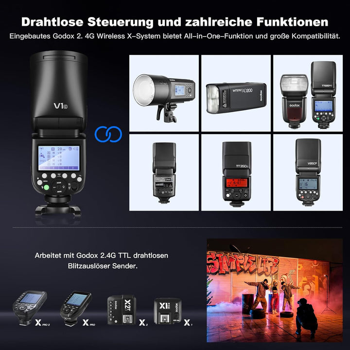 Godox V1C Rundb kamerablitz 76W Speedlite Professioneller Kamera Flash 1/8000 HSS 2.4G Wireless X Sy