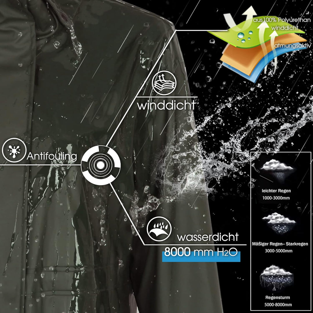 Regenmantel Damen lang Regenparka Damen wasserdicht atmungsaktiv gefütterte Regenjacke Trenchcoat Üb