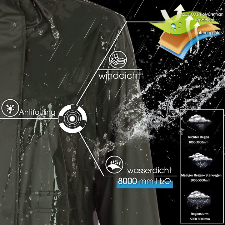 Regenmantel Damen lang Regenparka Damen wasserdicht atmungsaktiv gefütterte Regenjacke Trenchcoat Üb