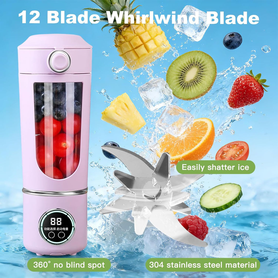Tragbarer Mixer Smoothie Maker, 700 ml Kleiner Entsafter, Typ-C Wiederaufladbar, mit 12 Rostfreien K