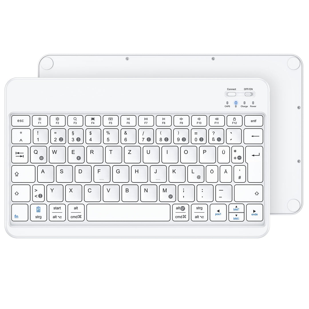 Emetok Deutsche Bluetooth Tastatur für iPad Air/Pro/Mini/10.9/10.2/9.7/iPhone/Android, Vergrösserte