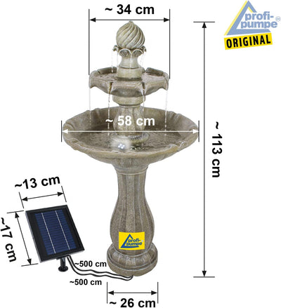 Solar Gartenbrunnen Brunnen Solarbrunnen mit LED-Licht, Zierbrunnen Wasserfall Gartenleuchte Teichpu