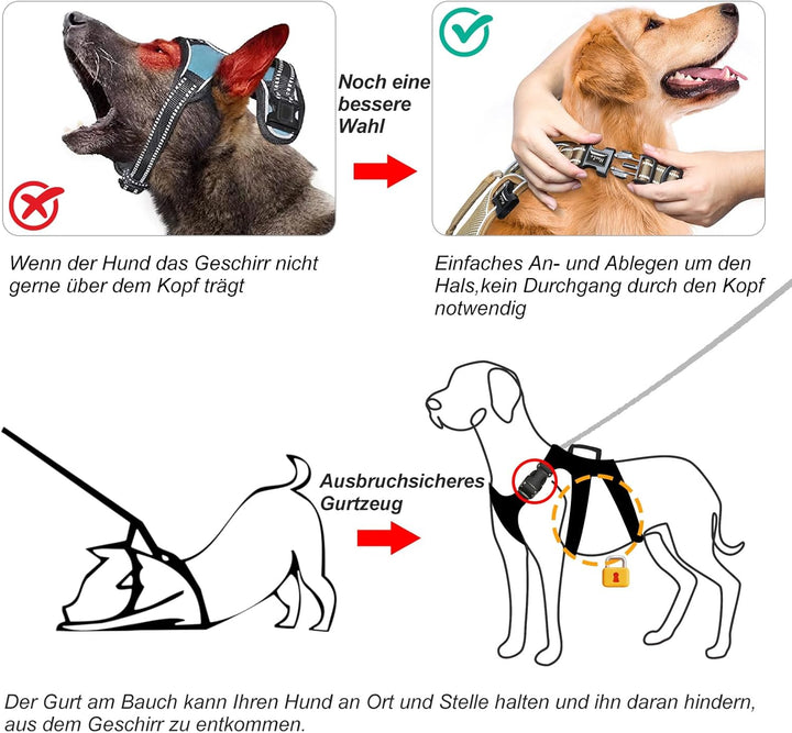 HEELE Hundegeschirr, Ausbruchsicher, Schnalle im Halsbereich, Reflektierend, Brustgeschirr mit Robus