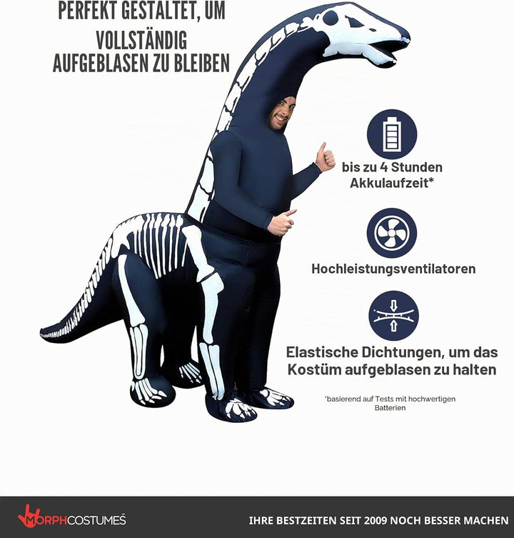 Morph Riesiges Aufblasbares Skelett Diplodocus Kostüm für Erwachsene, Dinosaurier Kostüm Herren Dame