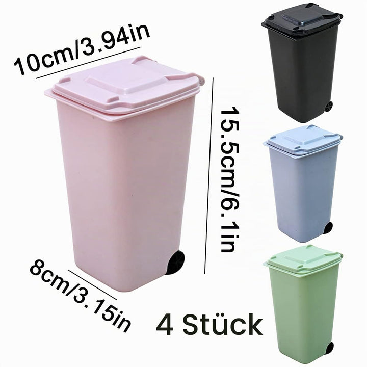 4 Stück Tischmülleimer mit Deckel, Mini Mülleimer, Mini Plastik Tisch Mülltonne, Bad Kosmetikeimer T